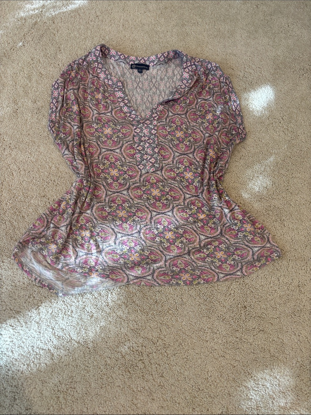 Democracy Pink Paisley Split-Neck Tunic